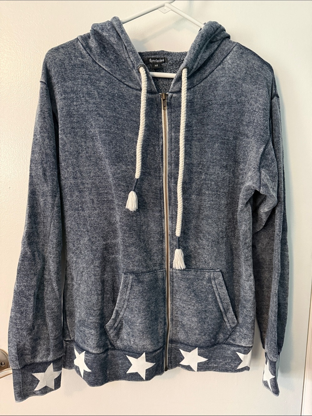 Revelation Heather Blue Zip-Up Hoodie with White Star Hem